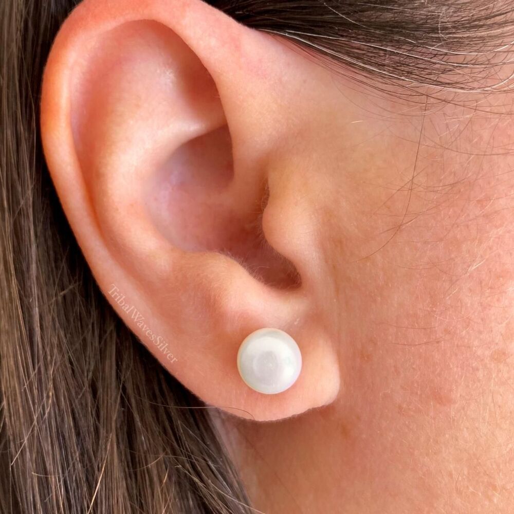 8mm cultured Pearl Earrings in Sterling Silver 925